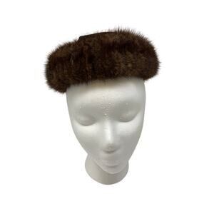 Vintage Loree Brown Mink Fur Hat Womens Winter Band Style Mid Century